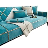 Modmetal Sofabezug für 3/2/1/4-Sitzer,rutschfest,L-Form,Chenille-Sofabezug,Ecksofa,waschbarer Möbelschutz für Sofagarnitur,Blau-70 x 150 cm