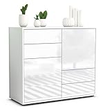 Stil.Zeit Sideboard Ciara/Korpus Weiss matt/Front Hochglanz Weiß (92x79x35cm) Push-to-Open Technik & Leichtlaufschienen