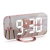 U-picks Wecker Digital, LED Digitale Uhr, 6.5' Digitaler Wecker Tischuhr mit Snooze, Verstellbare Helligkeit, Spiegelwecker Wecker 0hne Ticken für Nachttisch, Schlafzimmer,Room Dekor und Büro-Roségold