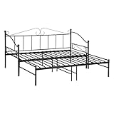 FetiNes Bett zum ausziehen Bettrahmen 2 in 1 Bett Sofabett mit 2 Liegeflächen Metall Schwarz 90 x 190 cm ausziehbares Doppel-Bett Gästezimmer Jugendzimmer Schlafzimmer