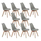 buybyroom Esszimmerstühle 10er Set, Küchenstühle mit Massivholz Buche Bein, Esstischstühle für Esszimmer Wohnzimmer Schlafzimmer Küche Besprechungsraum,Grau