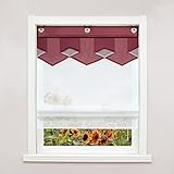 Delien Raffrollo mit Hakenaufhängung ohne Bohren Transparente Ösenrollo Doppelschichtige Raffgardine »Pfeil« Moderne Rollos Wohnzimmer Fenster Gardine 1 St. BxH 80x140cm,Weinrot
