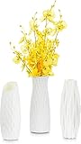 Hewory Weiß Origami Vase Kunststoffe 3er Set, Glasierte Mini Vasen Schreibtisch Deko Schlafzimmer Vasen für Tischdeko, Handmade Geometrie Kreativität Blumenvase Modern Kunst, 21cm