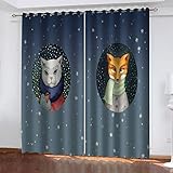 GSKOQD Gardinen Kinderzimmer Blickdicht - 2 Stück 260X214Cm (B X H) 3D Digitaldruck Tierfuchs Und Katze Vorhang Verdunklungsvorhänge Schlafzimmer Wohnzimmer Ösenschal Kinder Thermovorhang