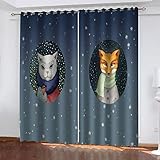 REPWEY Verdunkelungsvorhänge 3D Tierfuchs Und Katze Druck Muster Ösen Vorhang 2Er Set 280X260cm (BxH) Vorhänge Blickdicht Gardinen Wohnzimmer Kinderzimmer Thermo Vorhänge Fensterdekoration