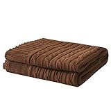 Jiaquhome 100 % Baumwolle, gestrickte Sofadecke, einfarbig, für Bett, Auto, Freizeitschal, Braun, 180200