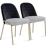 UR LIVESONG Esszimmerstühle 2er Set, Küchenstuhl Polsterstuhl Wohnzimmerstuhl Sessel mit Rückenlehne, Metallbeine,Polsterstuhl Modern Design Stühle (Black)