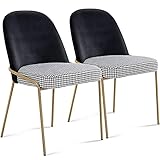 UR LIVESONG Esszimmerstühle 2er Set, Küchenstuhl Polsterstuhl Wohnzimmerstuhl Sessel mit Rückenlehne, Metallbeine,Polsterstuhl Modern Design Stühle (Black)