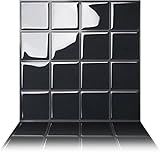 Tic Tac Tiles 25cm x 25cm 10 stück 3D selbstklebende Fliesenaufkleber Mosaik Wandfliesen Küche Spritzschutz Badezimmer - Quadratisches Schwarz
