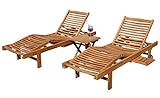 ALEOS. 2X Hochwertige Teak Sonnenliege Gartenliege Strandliege Liegestuhl Holzliege Holz sehr robust Modell: Cozy+ 1x Beistelltisch 45x45cm