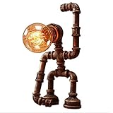 HZH Kleine schwarze Tischlampe Steampunk Schmiedeeisen Edison Tischleuchte, Industriestil Persönlichkeit Tischlampe Café Schlafzimmer Studie Schreibtischlampe Edison Retro Roboter Tischlampe (Größe: