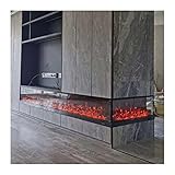 Elektrokamin Eckkamin L-förmig in der Wand eingelassener Elektrokamin Dekorativer Elektrokamin mit realistischem Flammenholzofen und Fernbedienung, groß, schwarz Deko-Kamin