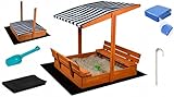 Sandkasten mit Abdeckung Dach Deckel Sitzbank und Boden, Sandkiste Holz