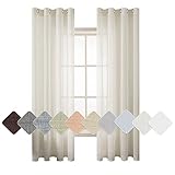 MIULEE 2er Set Voile Vorhang Sheer Leinenvorhang mit Ösen Transparent Leinen Optik Gardine Ösenschal Wohnzimmer Fensterschal Lichtdurchlässig Dekoschal Schlafzimmer 140x145cm (B x H) Elfenbeinweiß