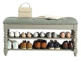 DAZulI Schuhschrank Schuhaufbewahrung Bänke mit 2 Etagen, Haushalt Holz Schuhschrank Rack PU Leder Ideal für Eingangsbereich und Korridor (Farbe: Grau Blau, Größe: 60 * 35 * 48 cm)