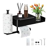 Toilettenpapierhalter,Toilettenpapierhalter ohne Bohren Klorollenhalter Klopapierhalter Schwarz Selbstklebend Klorollenhalter Klopapierhalter mit Feuchttücherbox für Bad und Küche (Edelstahl)