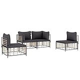 Hommdiy 4-TLG. Garten-Lounge-Set mit Kissen Poly Rattan Anthrazit