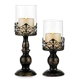 Sziqiqi Kerzenständer Set Vintage Distressed Black Hurricane Kerzenhalter 2 Stück, Kerzenständer für Stumpenkerze Kerzenhalter Hochzeitsfeier Home Decoration Kamin Mantel Dekoration 27cm & 33cm