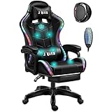 Gaming-Stuhl Mit Lautsprechern, LED-Gaming-Stuhl, Ergonomischer Pro-Gaming-Stuhl Mit Voller Massage-Lendenwirbelstütze, Bluetooth-Lautsprecher, Rückenlehne Verstellbar/Gaming-Stühle Für Erwachsene ( C