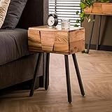 Ringo-Living Massivholz Nachttisch mit Schublade Neolani, Stauraum Nachttisch Industrial Style, Wohnzimmertisch 60 cm hoch, Wohnzimmertisch Industrie Style, Nachttisch Holz & Metall, Nachttisch braun