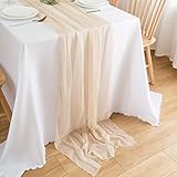 CHUQING Tischläufer Chiffon Dekostoff in Natural Beige dünner Table Runner Tischdeko Tischband für Geburtstage Hochzeiten 75 x 300 cm,Champagner