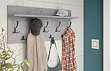 Design Garderobe Garderobenpaneel 90 x 40 cm Beton Betonoptik - Schwarz matt mit Hutablage Kleiderhaken Finlo
