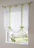 Vorhang Stickerei Blumen Transparent Gardine Voile Scheibengardine Raffgardinen Raffrollo Schlaufenschal Deko Wohnzimmer Schlafzimmer Studierzimmer (Green,80 * 140CM)