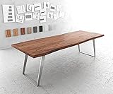 DELIFE Esszimmertisch Edge Akazie Braun 260x100 XL Edelstahl Schräg Live-Edge Gestell: Edelstahl Schräg