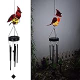 FEDVET Solar-Rasenlampe für den Außenbereich, Flamme, Mond, Retro, hohl, Garten, Landschaft, Eisenstecker, Projektionslampe (roter Vogel)