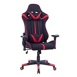 WOLTU® Racing Stuhl Gaming Stuhl Bürostuhl Schreibtischstuhl Sportsitz mit Armlehne, mit Kopfstütze und Lendenkissen, höhenverstellbar, dick gepolsterte Sitzfläche aus Stoffbezug, Rot, BS38rt