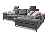 Cavadore Schlafsofa Castiel mit Federkern / Großes Bettsofa in L-Form mit Bettkasten, Sitztiefenverstellung, Kopfstützen und XL-Longchair / 312 x 114 x 173 / Webstoff, Grau