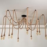 YYQBYY Vintage natürliche Hanfseile DIY Hängeleuchte Retro Industrie Seil Pendelleuchten mehrere verstellbare E27 Deckenleuchte kreative Spinne Kronleuchter Flammen dekorativ für Café Restaurant Bar