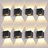 8 Pack LED Wandleuchten Innen/Außen12W Wandlampe Innen Auf und ab Einstellbarer Lichtstrahl 3000K Warmweiß LED Außenwandleuchte IP65 Wasserdichte Außen wandleuchte Schwarz