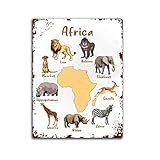 Bonoff Afrikanische Tiere Lernen Heimschule Wandkunst Deko Vintage Home Decor Poster Wandkunst Blechschild Dekor Metallschild Poster 20,3 x 30,5 cm
