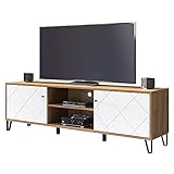 trendteam smart living Wohnzimmer Lowboard Fernsehschrank Fernsehtisch Touch, 183 x 56 x 40 cm Korpus Artisan Eiche, Front Weiß Matt mit Metallfüßen und strukturierten Fronten