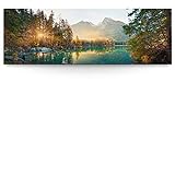 Eindrucksvolles XXL Panorama Landschafts Wand-Bild, Wasserfall Hintersee Bayern Deutschland als Leinwandbild mit 150x50cm. Dieses große Bild setzt Ihr Wohnzimmer oder Schlafzimmer definitiv in Szene