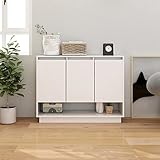 JUNZAI Sideboard, Kommode Schlafzimmer, Kommoden & Sideboards, Wohnzimmerschrank, Flur Kommode, Zimmer Möbel, Hochglanz-Weiß 97x31x75 cm Spanplatte