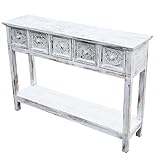 LioLiving Konsolentisch *MAROKKO* Sideboard aus massivem Albasiaholz Weiß - Ausgefallenes Design Highboard Möbel Konsole Anrichte für Wohnzimmer Küche Flur