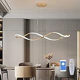 LED Pendelleuchte Esstisch Dimmbar Esszimmer Hängelampe Modern Hängeleuchte 42W mit Fernbedienung im Spiral Design 92cm Höhenverstellbar Kronleuchter für wohnzimmer Schlafzimmer Küche Büro (Gold)