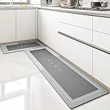 Lange Anti-Rutsch-Bodenmatte für die Küche, super saugfähige Bodenmatte, Wasser- und ölabsorbierender Teppich für Zuhause, waschbare schnell trocknende Küchenteppiche (45*75cm, Rechteck hellgrau)