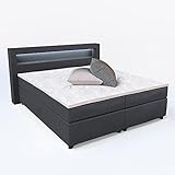 VitaliSpa Design Boxspringbett LED Komfotschaum-Topper Bonnel-FederkernmatratzeDoppelbett Bett Hotelbett Ehebett 180x200 cm anthrazit