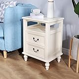 Nachttisch, 3 Etagen, Massivholz, Nachttisch, freistehender Schrank, Sofa-Tisch, Aufbewahrungseinheit, Nachttisch, Regal mit 2 Schubladen