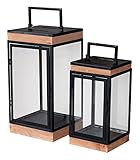 2er Set Laterne H45cm H36cm Metall Schwarz Kiefernholz Holz Windlicht Kerze Deko Wohndeko Natur