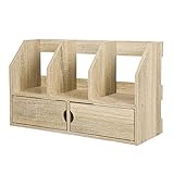 GRFIT Bücherregale 2 Layer Desktop-Bookshelves Aufsatz- Anzeige Regale 3 Compartment Klassifizierung Bücherregal Holz-Anzeigen-Regal Bücherregale Standregal (Color : Natural)