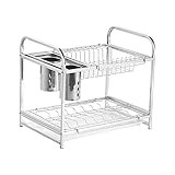 304 Edelstahl Küchengeschirrständer Abtropfgestell Theke Haushaltswaren Aufbewahrungsbox Rack, Silber, 36 * 28,5 * 42 cm