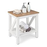 RELAX4LIFE Duschbank mit Ablage, Badhocker mit Rutschfesten Füßen, Duschstuhl bis 150 kg Belastbar, Sitzbank Wasserdicht, Badezimmerbank für Alte Schwangere, Weiß+Braun (43 x 32 x 47 cm)
