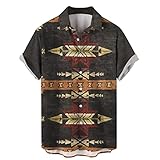 Modetrends Hawaii Kurzarmhemden 3D-Gedruckter indischer Stil Cooles Hemd Herren (Schwarz-E,Schwarz-E)