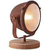 Lightbox Tischlampe im Industrialdesign - Tischleuchte mit schwenkbarem Kopf und Schalter - Metall/Holz Rost - 31cm Höhe