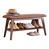 BinOxy schuhregal Schuh-Eingangsbank, Bambusschuh-Rack-Bank mit gepolstertem Kissen, 2-stufiger Schuhregal-Organizer for Eingangs- und Flur Schuhablagen (Color : A, Size : 90CM)