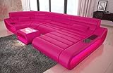 Wohnlandschaft Concept U Form Sofa in Leder - mit LED Beleuchtung, ergonomische Rückenlehnen, Recamiere/Lederfarben wählbar/Ausrichtung Ottomane wählbar (Ottomane rechts, Pink)